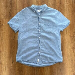 Onia Light Blue Linen Blend Short Sleeve Button Down Shirt Mens M Spring Summer